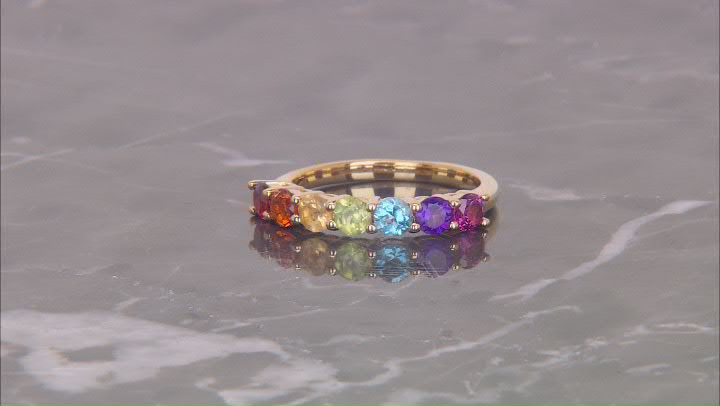 Multi-Color Multi Gemstone 18k Yellow Gold Over Sterling Silver Ring 1.17ctw Video Thumbnail