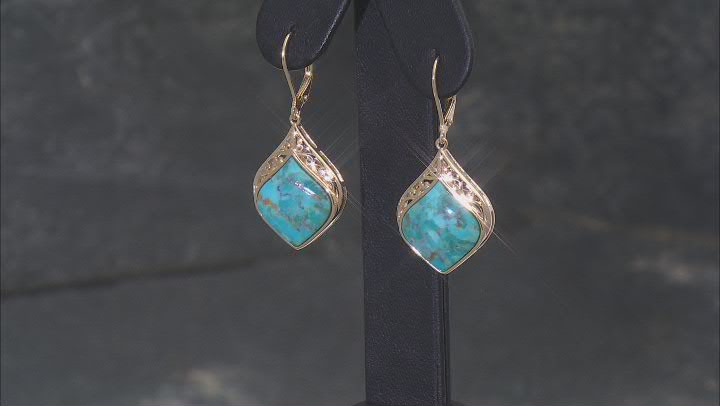 Blue Composite Turquoise 18k Yellow Gold Over Sterling Silver Earrings Video Thumbnail