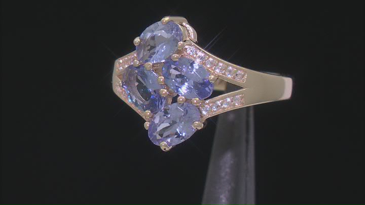 Blue Tanzanite With White Zircon 18k Yellow Gold Over Sterling Silver Ring 1.62ctw Video Thumbnail