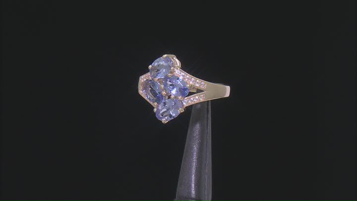 Blue Tanzanite With White Zircon 18k Yellow Gold Over Sterling Silver Ring 1.62ctw Video Thumbnail