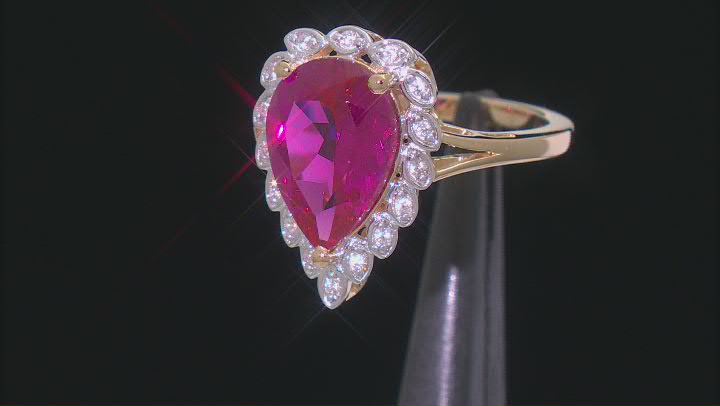 Pink Lab Created Sapphire With White Zircon 18k Yellow Gold Over Sterling Silver Ring 4.19ctw Video Thumbnail