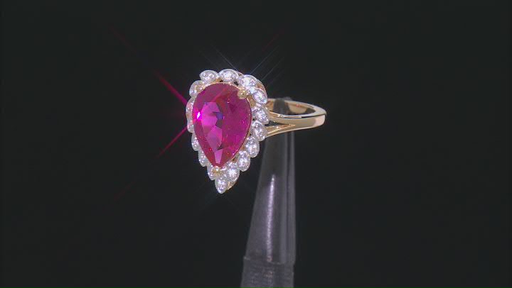 Pink Lab Created Sapphire With White Zircon 18k Yellow Gold Over Sterling Silver Ring 4.19ctw Video Thumbnail