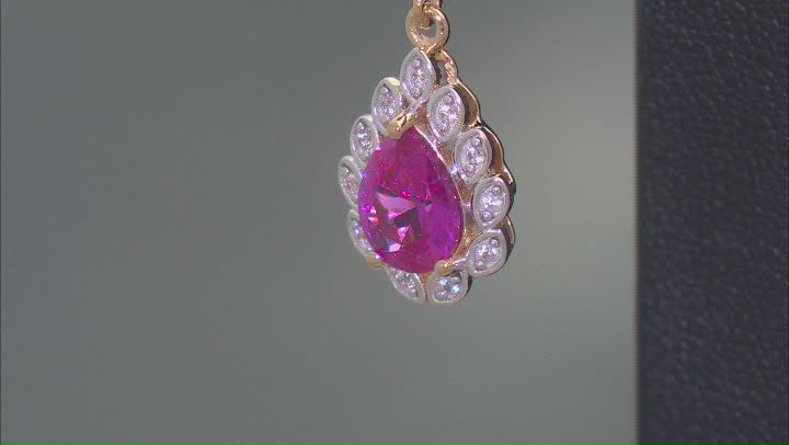 Pink Lab Created Sapphire With White Zircon 18k Yellow Gold Over Sterling Silver Earrings 3.98ctw Video Thumbnail