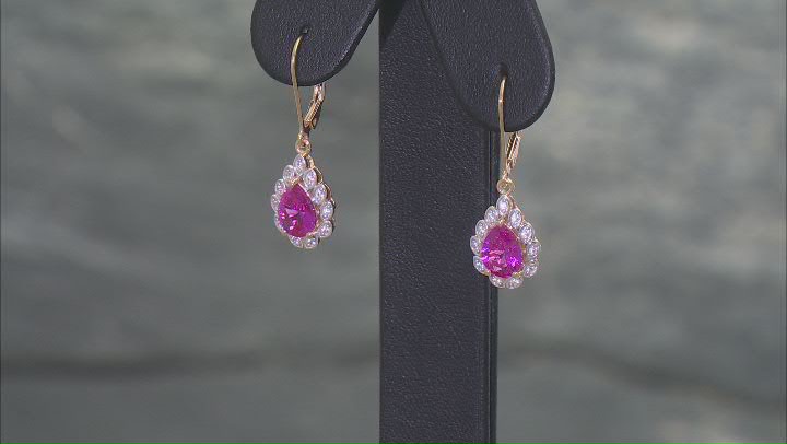 Pink Lab Created Sapphire With White Zircon 18k Yellow Gold Over Sterling Silver Earrings 3.98ctw Video Thumbnail