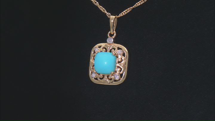 Sleeping Beauty Turquoise Diamond 18k Yellow Gold Over Sterling Silver Pendant With Chain 0.05ctw Video Thumbnail