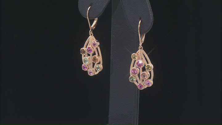 Multi Color Tourmaline 18k Yellow Gold Over Sterling Silver Earrings 1.98ctw Video Thumbnail