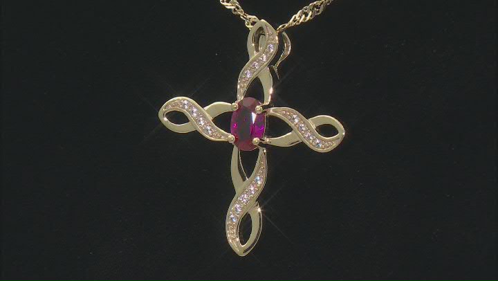 Lab Created Ruby With White Zircon 18k Yellow Gold Over Sterling Silver Pendant With Chain 0.47ctw Video Thumbnail