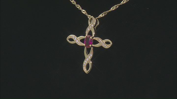 Lab Created Ruby With White Zircon 18k Yellow Gold Over Sterling Silver Pendant With Chain 0.47ctw Video Thumbnail