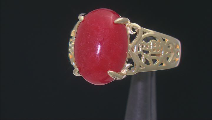 Red Jadeite 18k Yellow Gold Over Sterling Silver Ring Video Thumbnail