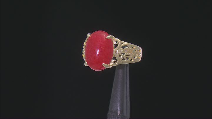 Red Jadeite 18k Yellow Gold Over Sterling Silver Ring Video Thumbnail