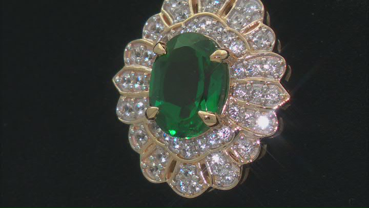 Lab Emerald With White Zircon 18k Yellow Gold Over Sterling Silver Pendant With Chain 1.99ctw Video Thumbnail