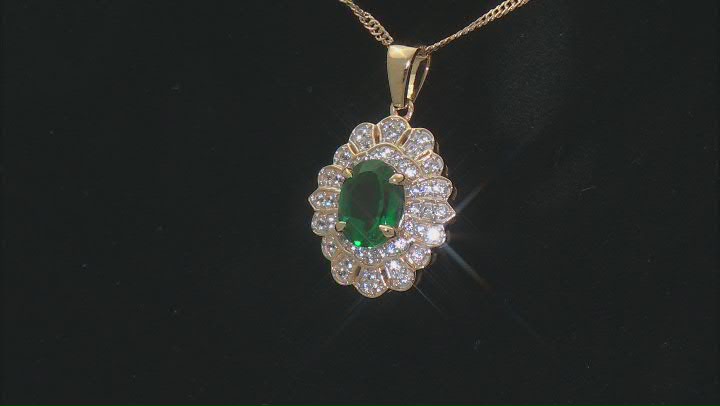 Lab Emerald With White Zircon 18k Yellow Gold Over Sterling Silver Pendant With Chain 1.99ctw Video Thumbnail