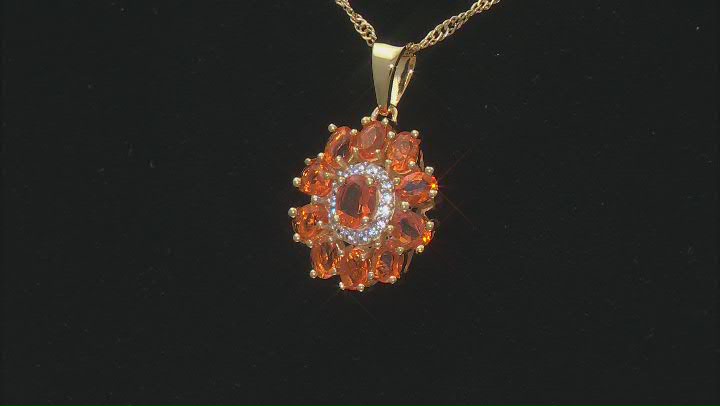 Orange Fire Opal With White Zircon 18k Yellow Gold Over Sterling Silver Pendant With Chain 1.19ctw Video Thumbnail