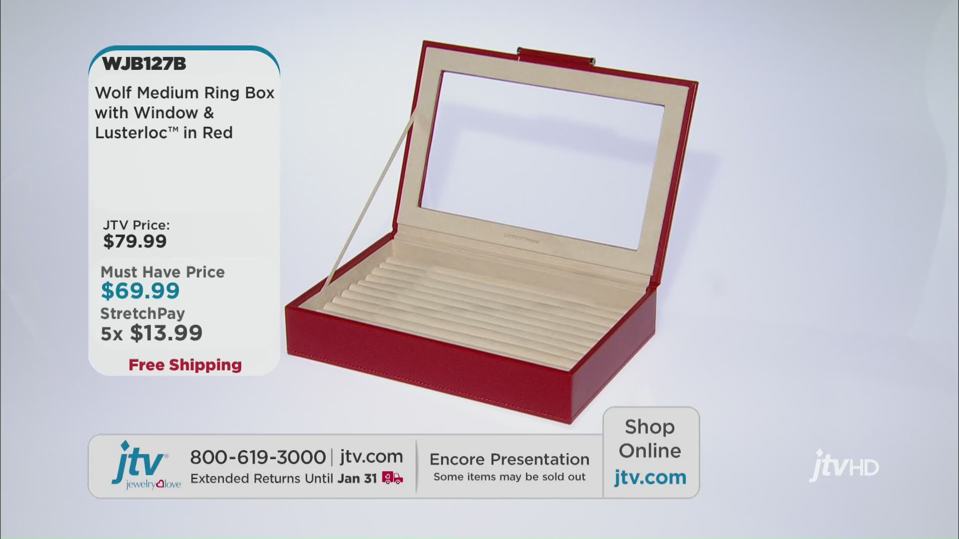 WOLF Medium Ring Box with Window and LusterLoc (TM) in Red Video Thumbnail