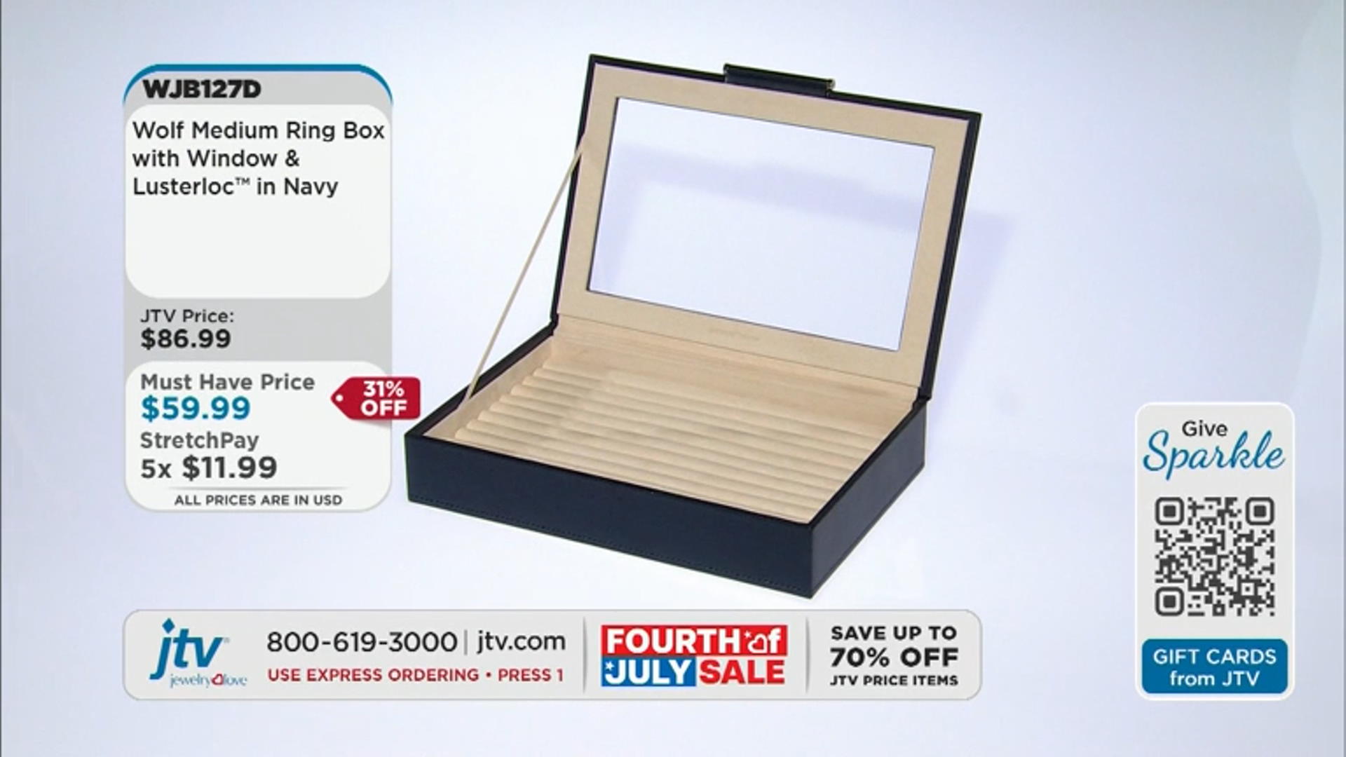 WOLF Medium Ring Box with Window and LusterLoc (TM) in Navy Video Thumbnail