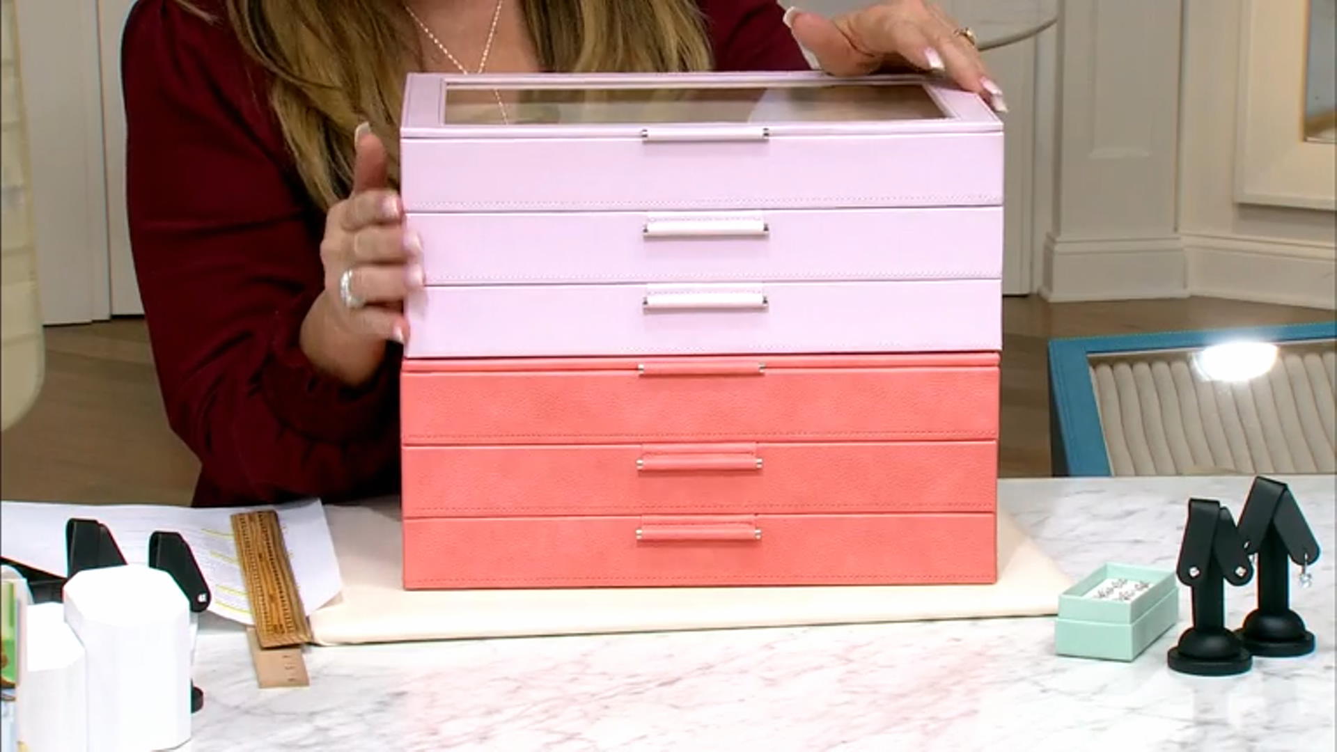 WOLF Large 3-Tier Jewelry Box with Window and LusterLoc (TM) in Blush Pink Video Thumbnail