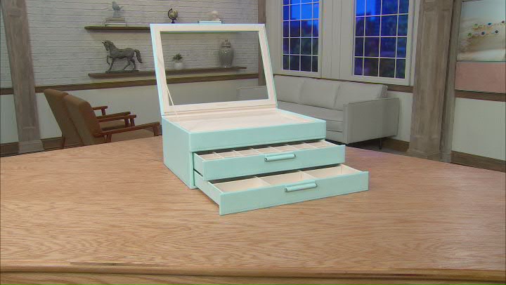 WOLF Large 3-Tier Jewelry Box with Window and LusterLoc (TM) in Aqua Video Thumbnail