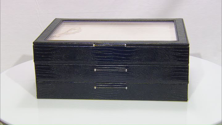 WOLF Large Jewelry Box with Window and LusterLoc (TM) in Black Python Video Thumbnail