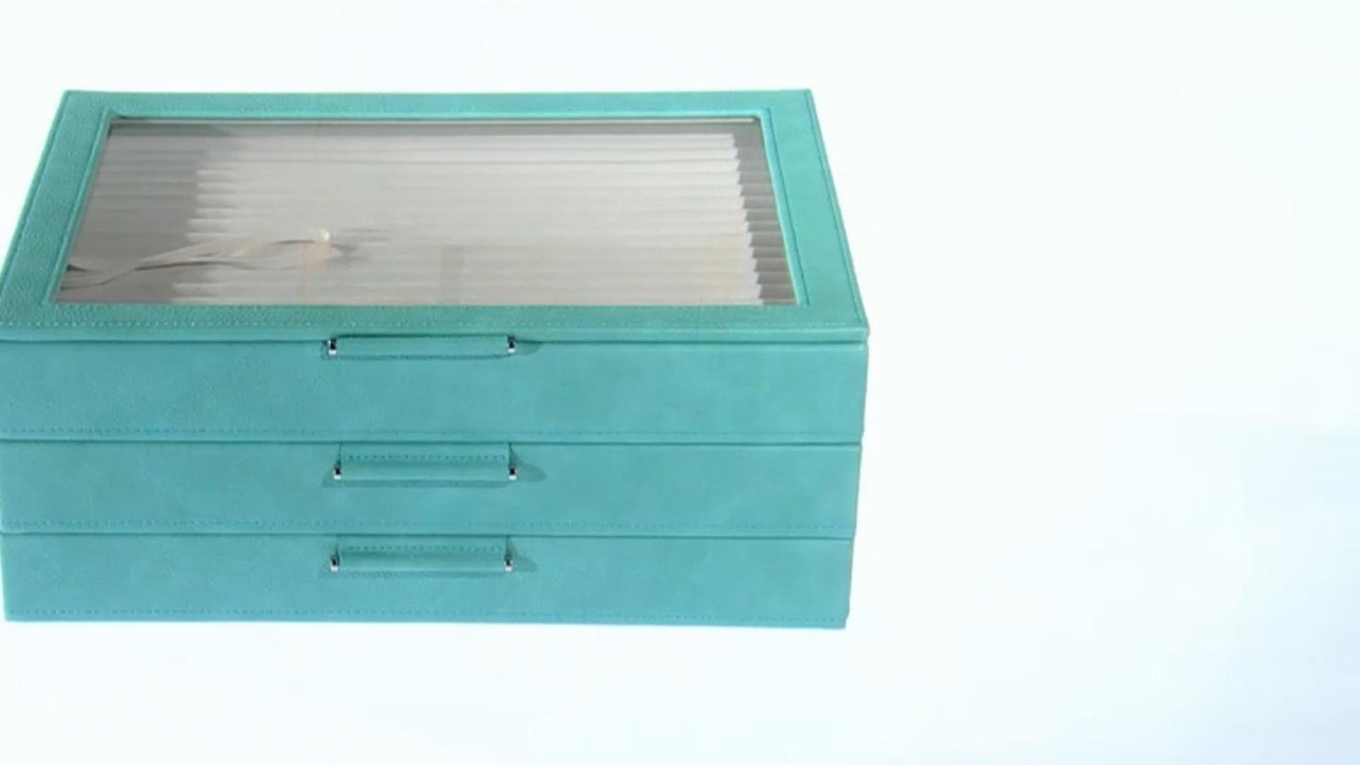 WOLF Large 3-Tier Jewelry Box with Window and LusterLoc (TM) in Turquoise