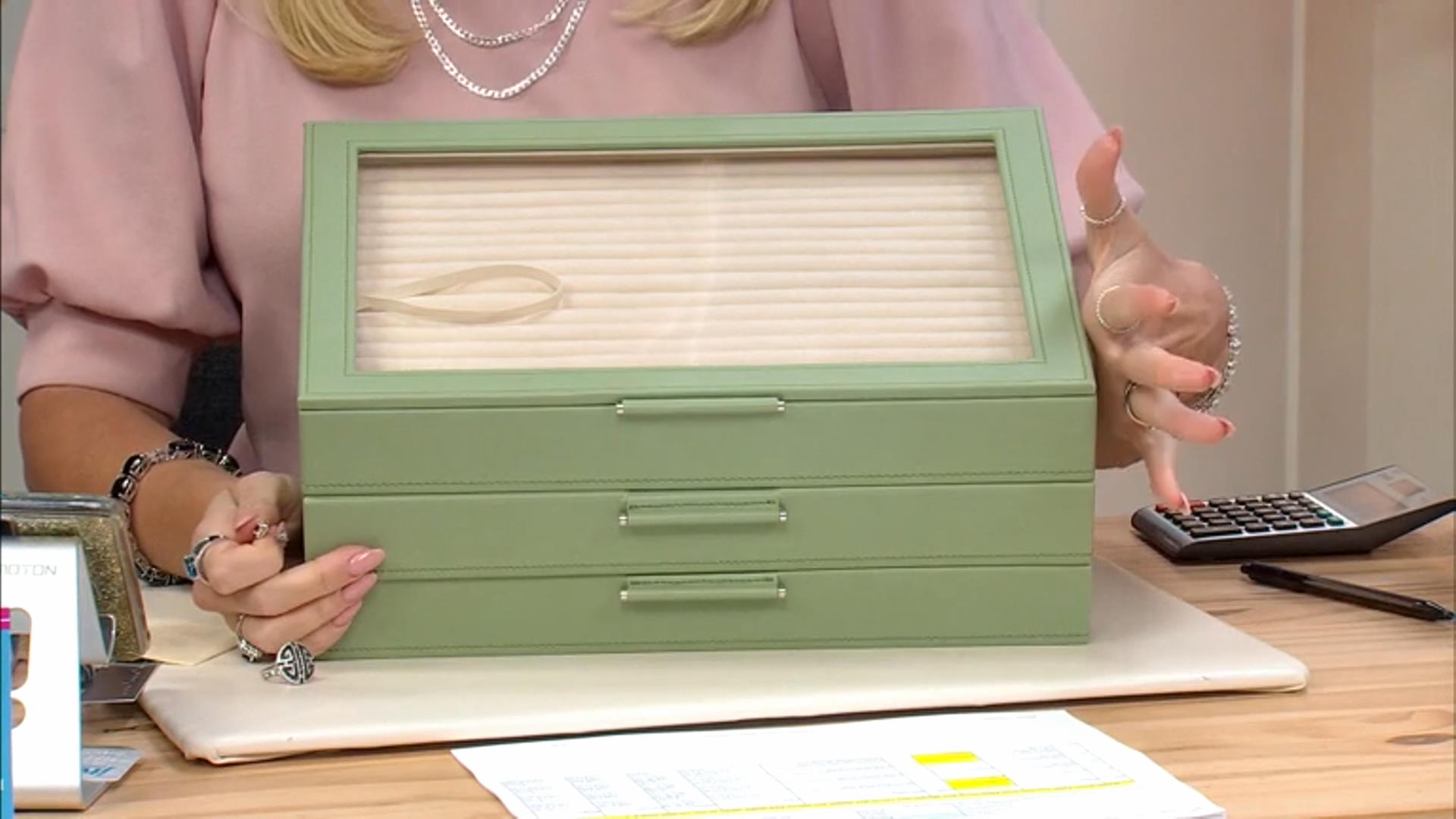 WOLF Large Jewelry Box with Window and LusterLoc (TM) in Sage Green Video Thumbnail