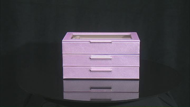 WOLF Medium 3-Tier Jewelry Box with Window and LusterLoc (TM) in Lavender Shimmer Video Thumbnail