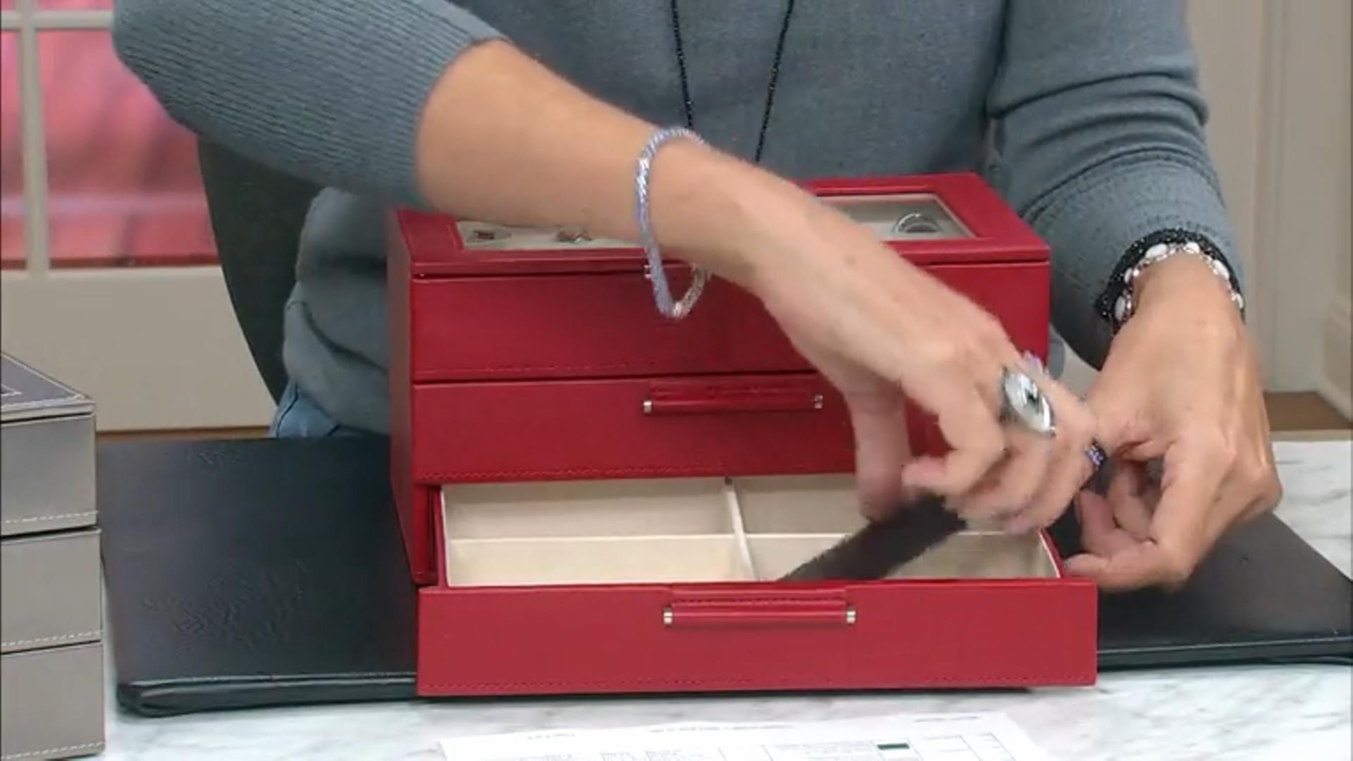 WOLF Medium Jewelry Box with Window and LusterLoc (TM) in Red Video Thumbnail