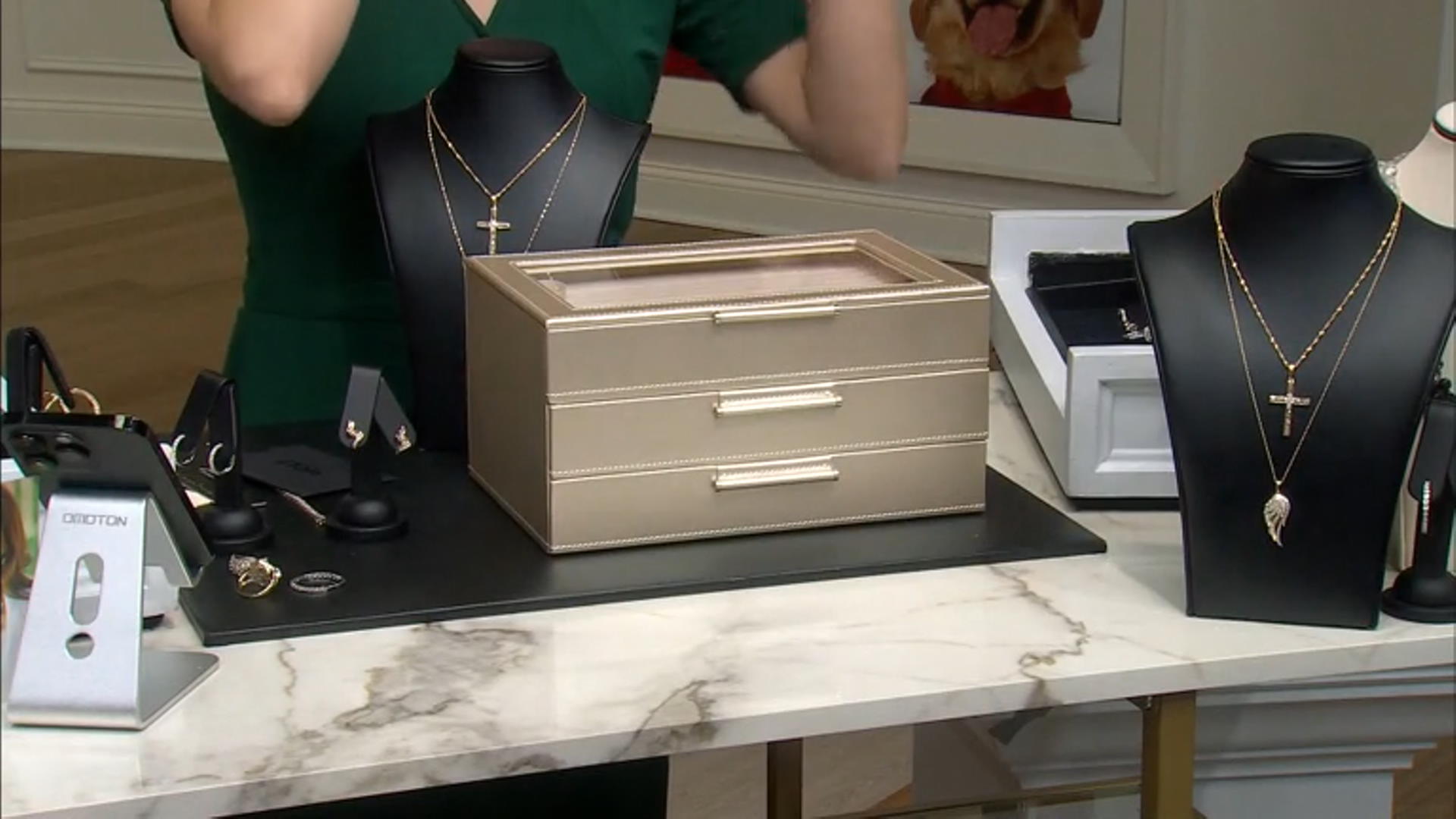 WOLF Medium 3-Tier Jewelry Box with Window and LusterLoc (TM) in Champagne Video Thumbnail