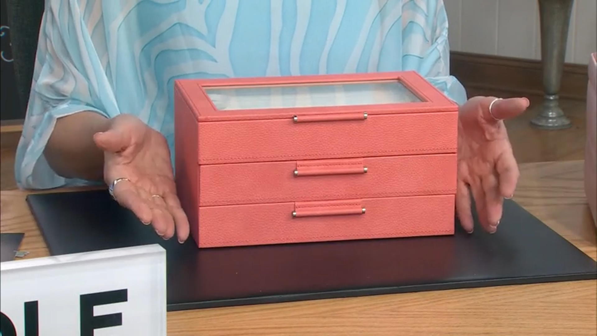 WOLF Medium 3-Tier Jewelry Box with Window and LusterLoc (TM) in Coral Video Thumbnail
