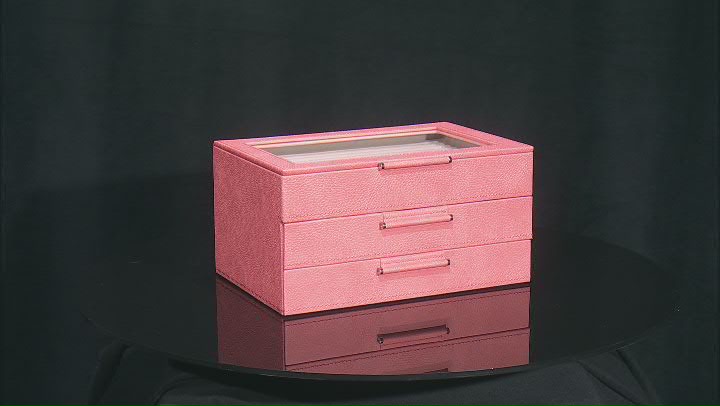 WOLF Medium 3-Tier Jewelry Box with Window and LusterLoc (TM) in Coral Video Thumbnail