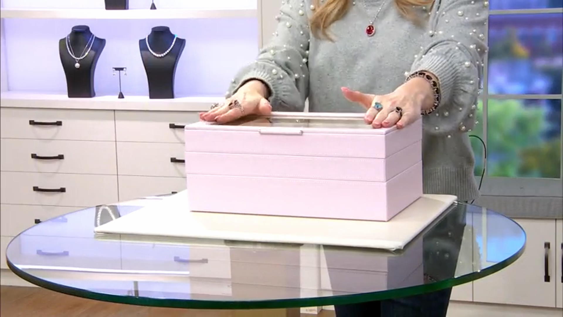 WOLF Stackable Jewelry Box with Window and LusterLoc (TM) in Blush Pink Video Thumbnail