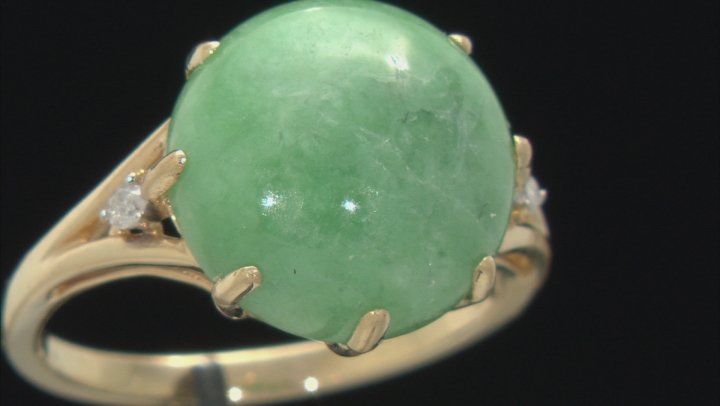Green Jadeite 14k Yellow Gold Ring .04ctw Video Thumbnail