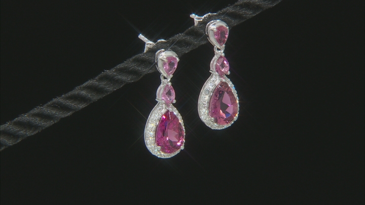 Pink tourmaline rhodium over 14k white gold earrings 3.06ctw Video Thumbnail