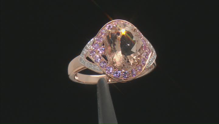 Peach Cor-de-Rosa Morganite 14k Rose Gold Ring 3.69ctw Video Thumbnail