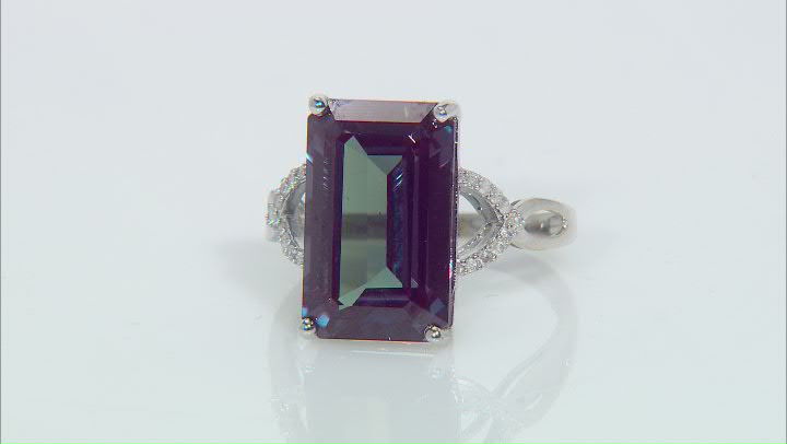 Blue Lab Created Alexandrite Rhodium Over 14k White Gold Ring 8.16ctw Video Thumbnail