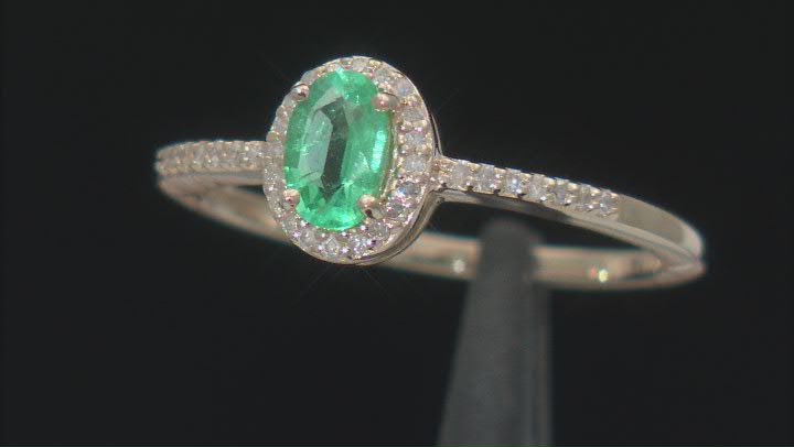 Emerald And White Diamond 14k Yellow Gold Ring 0.46ctw Video Thumbnail