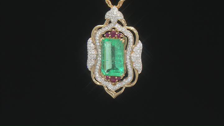Green Emerald 18k Yellow Gold Pendant With Chain 9.22ctw Video Thumbnail