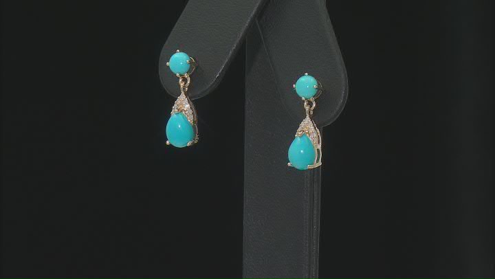 Blue Sleeping Beauty Turquoise 14k Yellow Gold Dangle Earrings 0.07ctw Video Thumbnail