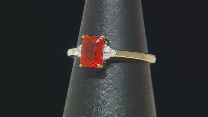 Fire Opal And White Diamond 14k Yellow Gold Ring 0.48ctw Video Thumbnail