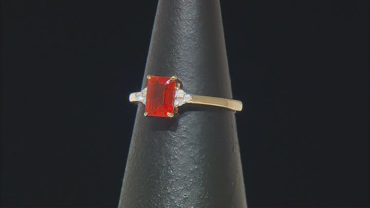Fire Opal And White Diamond 14k Yellow Gold Ring 0.48ctw Video Thumbnail
