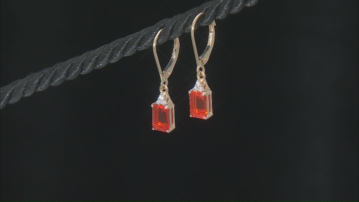 Fire Opal And White Diamond 14k Yellow Gold Dangle Earrings 0.92ctw Video Thumbnail