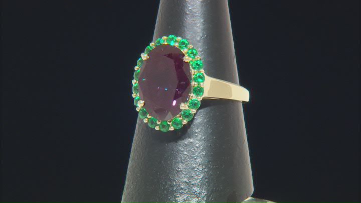Blue Lab Created Alexandrite With Lab Created Emerald 10k Yellow Gold Ring 6.82ctw Video Thumbnail