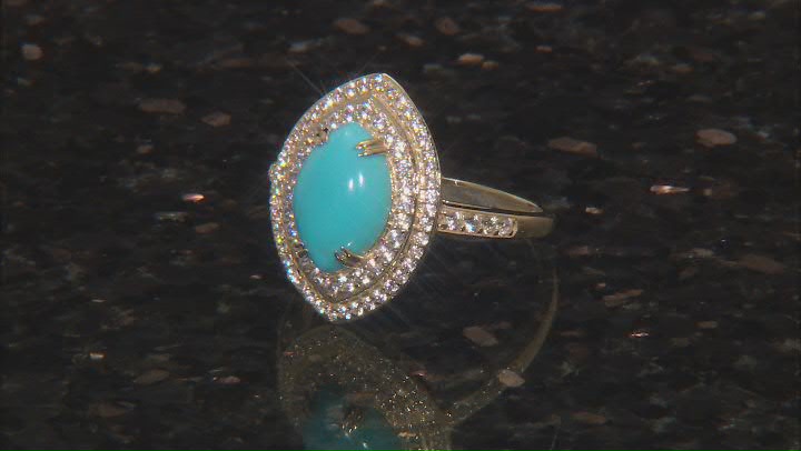 Blue Sleeping Beauty Turquoise With White Zircon 14k Yellow Gold Ring 0.67ctw Video Thumbnail