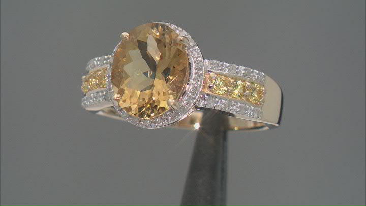 Yellow Beryl With Yellow Sapphire and White Diamond 14k Yellow Gold Ring 2.31ctw Video Thumbnail