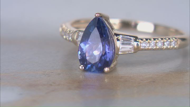 Blue Tanzanite With White Diamond And White Zircon 14k Yellow Gold Ring 1.41ctw Video Thumbnail