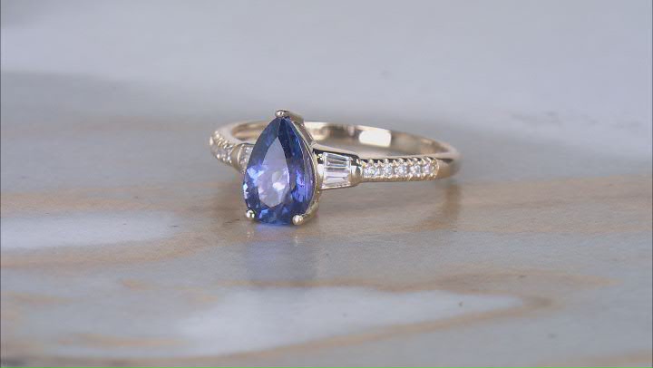 Blue Tanzanite With White Diamond And White Zircon 14k Yellow Gold Ring 1.41ctw Video Thumbnail