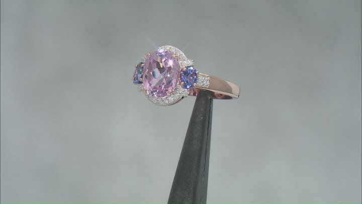 Pink Kunzite With Blue Tanzanite And White Diamond 14k Rose Gold Ring 2.63ctw Video Thumbnail