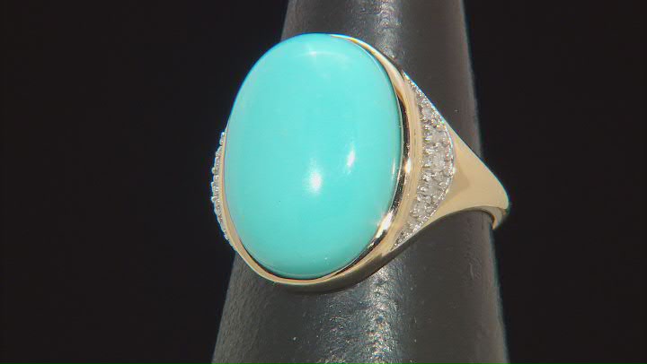 Blue Sleeping Beauty Turquoise With White Diamond 14k Yellow Gold Ring 0.08ctw Video Thumbnail