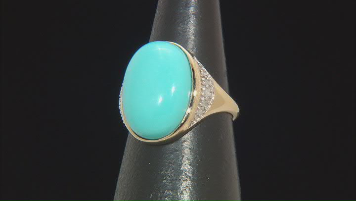 Blue Sleeping Beauty Turquoise With White Diamond 14k Yellow Gold Ring 0.08ctw Video Thumbnail