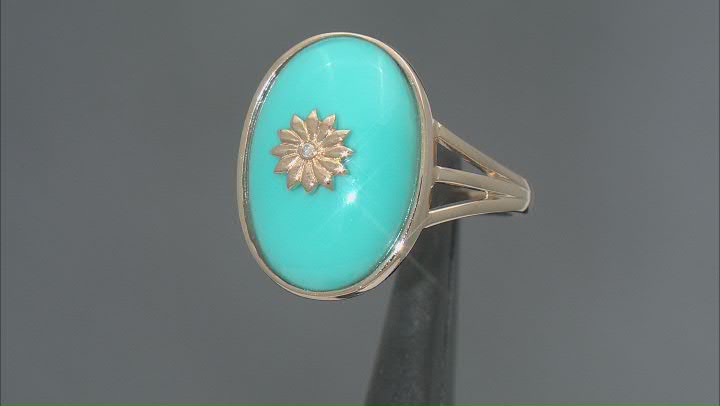 Blue Sleeping Beauty Turquoise With White Diamond Accent 14k Yellow Gold Ring Video Thumbnail
