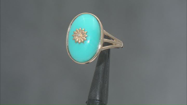 Blue Sleeping Beauty Turquoise With White Diamond Accent 14k Yellow Gold Ring Video Thumbnail